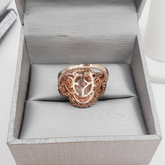 Champagne & Chocolate Mocha Diamond Simulants Rose Gold / 925 Silver Ring - Picture 4 of 8